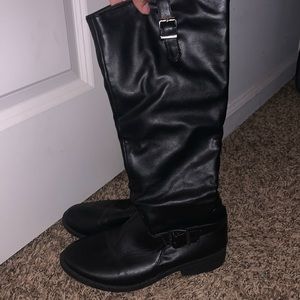 Black faux leather boots